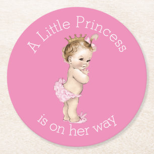 Dessous-de-verre Rond En Papier Un petit rose de princesse baby shower