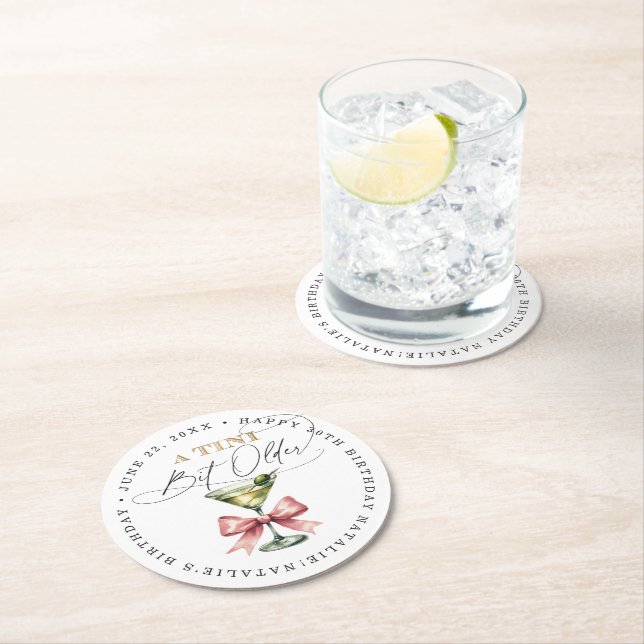 Dessous-de-verre Rond En Papier Un peu plus vieux Martini Rose Anniversaire (En situation)