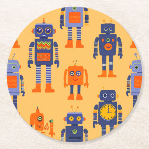 Dessous-de-verre Rond En Papier un repas amusant avec un robot et un enfant