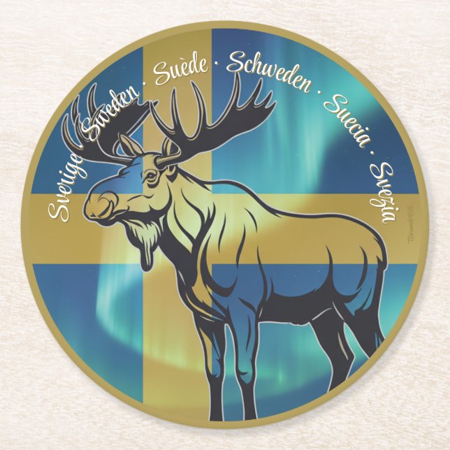 Dessous-de-verre Rond En Papier Underlägg — Sweden, moose (Devant)