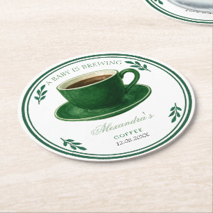 Dessous-de-verre Rond En Papier Une tasse de café "Un bébé est en train de brasser