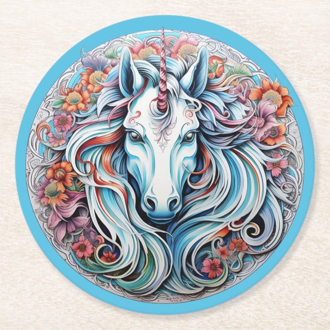 Dessous-de-verre Rond En Papier Unicorne (Devant)