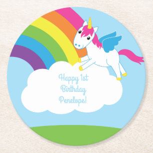 Dessous-de-verre Rond En Papier Unicorne fête d'anniversaire