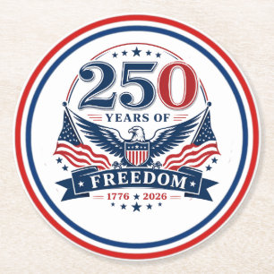Dessous-de-verre Rond En Papier USA 250 ans de liberté - Design d'aigle patriotiqu