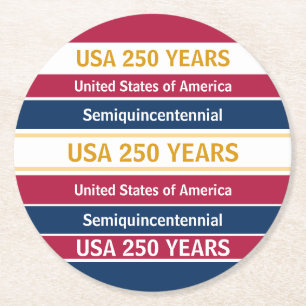 Dessous-de-verre Rond En Papier USA 250 Ans Rayures Patriotiques Semiquincentennal