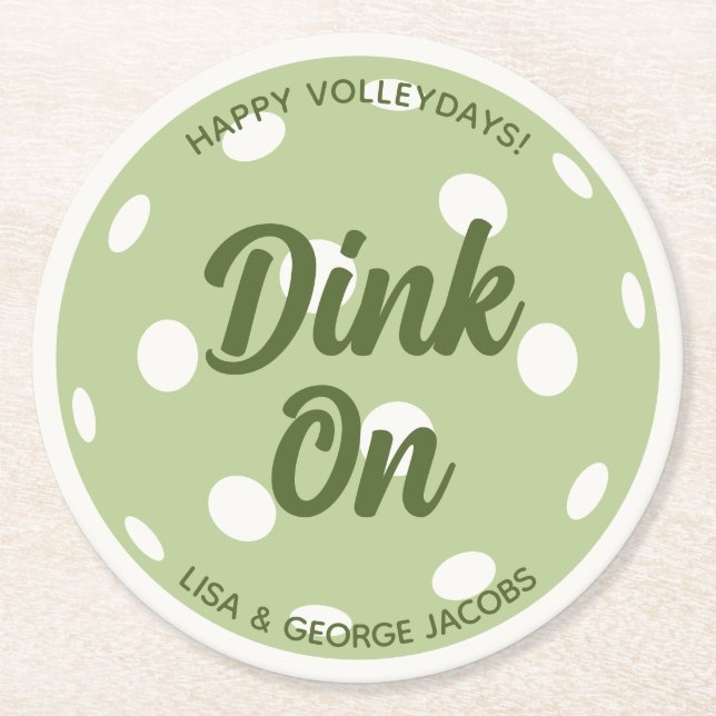 Dessous-de-verre Rond En Papier Vacances de Noël Vert Pickleball Moderne tendance (Devant)