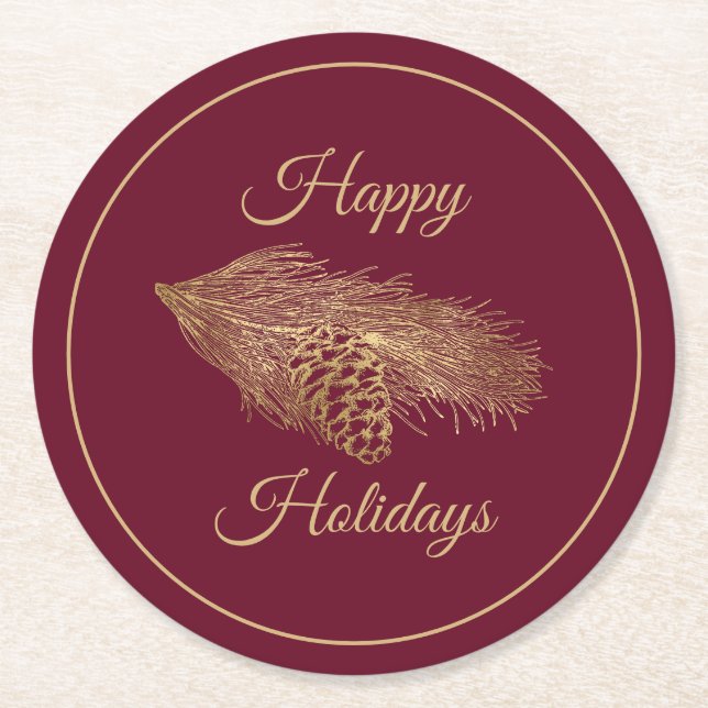 Dessous-de-verre Rond En Papier Vacances Pine d'hiver (Devant)