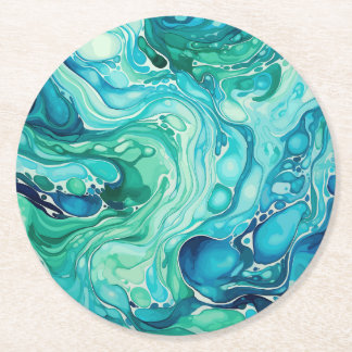 Dessous-de-verre Rond En Papier Vague encre 1 bleu turquoise