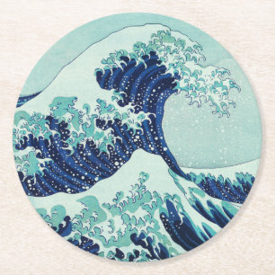 Dessous-de-verre Rond En Papier Vagues bleues Hokusai