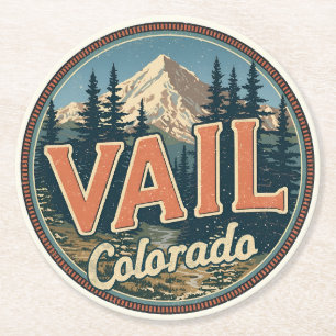 Dessous-de-verre Rond En Papier Vail colorado vintage extérieur hiver neige ski