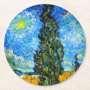Dessous-de-verre Rond En Papier Van Gogh Road avec Cypress et Star