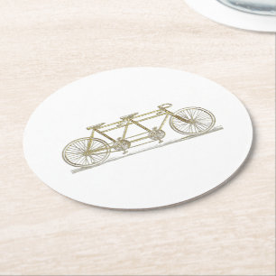 Dessous-de-verre Rond En Papier Vélo Vintage Construit Pour Deux / Vélo Tandem Or
