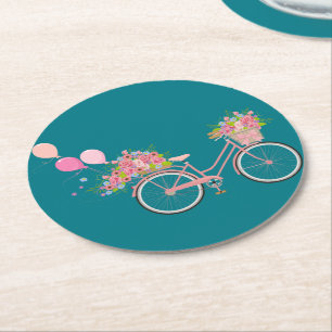Dessous-de-verre Rond En Papier Vélo Whimsical Rose