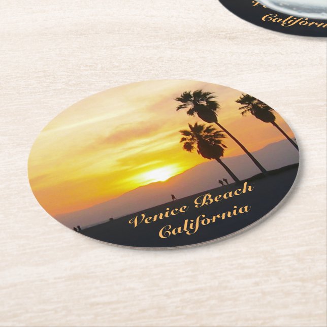 Dessous-de-verre Rond En Papier Venice Beach California Sunset Souvenir Round Pape (Incliné)