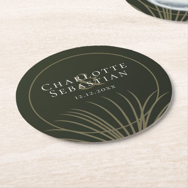 Dessous-de-verre Rond En Papier Ventilateur botanique vert de mousse Élégant maria (Incliné)