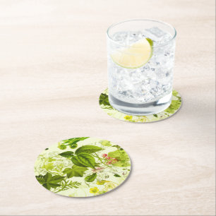 Dessous-de-verre Rond En Papier Verdure Vintage Fleurs sauvages botaniques Aquarel