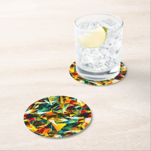 Dessous-de-verre Rond En Papier Verre cristal abstrait géométrique moderne coloré