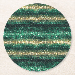 Dessous-de-verre Rond En Papier Vert Or Pailleté Étincelant St. Patrick's Day
