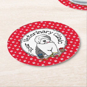 Dessous-de-verre Rond En Papier Vétérinaire Vieux Anglais Berger Gris 1 Cute Vet