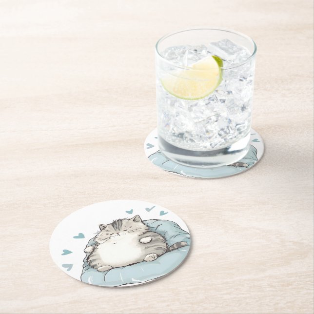 Dessous-de-verre Rond En Papier Vibes Chubby Chat Chill (En situation)