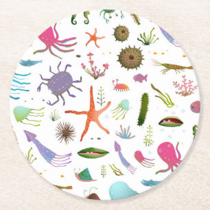 Dessous-de-verre Rond En Papier Vie marine colorée