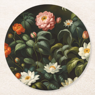 Dessous-de-verre Rond En Papier Vieille botanique florale Jardin Nature morte
