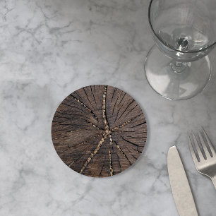 Dessous-de-verre Rond En Papier Vieux tronçon d'arbre en bois de tranche