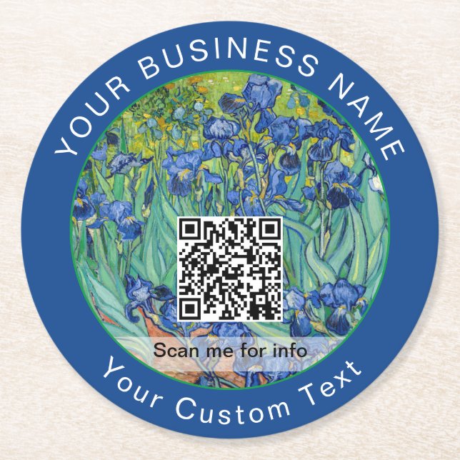 Dessous-de-verre Rond En Papier Vincent Van Gogh - Irises - Code QR (Devant)