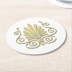 Dessous-de-verre Rond En Papier Vintage Art Déco Gold Plume Arabesque