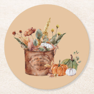 Dessous-de-verre Rond En Papier Vintage automne automne Floral Arrangement & Citro
