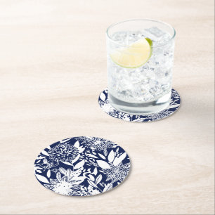 Dessous-de-verre Rond En Papier Vintage Bleu Blanc Oiseau Aimer Jardin Floral