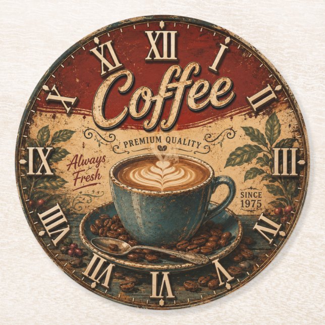 Dessous-de-verre Rond En Papier Vintage Coffee  (Devant)