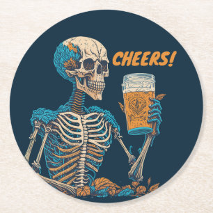 Dessous-de-verre Rond En Papier Vintage drôle squelette bière à boire moderne