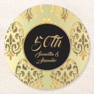Dessous-de-verre Rond En Papier Vintage gold damask 50th anniversary 
