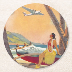Dessous-de-verre Rond En Papier Vintage Hawaii Travel