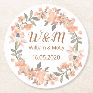 Dessous-de-verre Rond En Papier Vintage Mariage floral Apricot