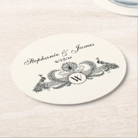 Vintage Paons Monogramme Ivoire BG