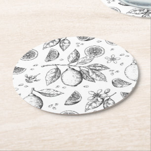 Dessous-de-verre Rond En Papier Vintage Tropical Fruit Lemon Floral