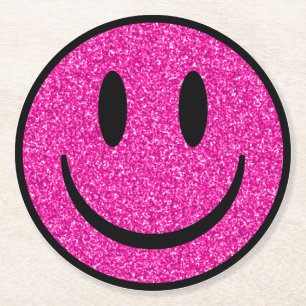 Dessous-de-verre Rond En Papier Visage de sourire rose Parties scintillant