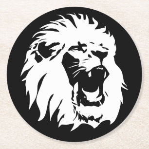 Dessous-de-verre Rond En Papier Visage du lion rugissant