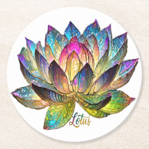 Dessous-de-verre Rond En Papier Vitrail Fleur de Lotus Colorée sur Fond Blanc 