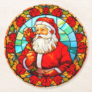 Dessous-de-verre Rond En Papier Vitrail Père Noël ornement de Noël-67680