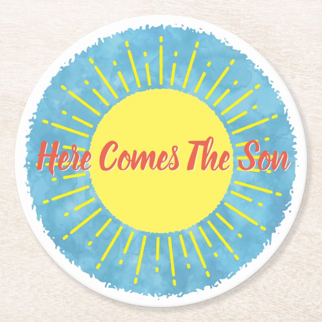 Dessous-de-verre Rond En Papier Voici Le Baby shower Son Aquarelle Personnalisé (Devant)