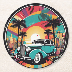 Dessous-de-verre Rond En Papier Voiture Vintage