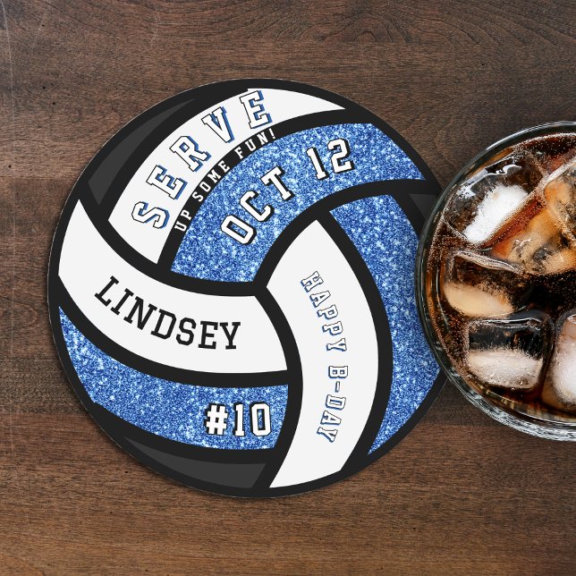Dessous-de-verre Rond En Papier Volleyball Anniversaire Parties scintillant bleue (Volleyball Birthday Party Blue Glitter Round Paper Coaster
)