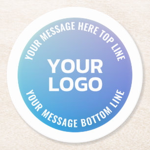 Dessous-de-verre Rond En Papier Votre logo   Ombre bleue à violet et texte circula