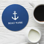 Dessous-de-verre Rond En Papier Votre nom de bateau Ancre Bleu<br><div class="desc">Votre nom de bateau Ancre Dessous de verre bleu</div>