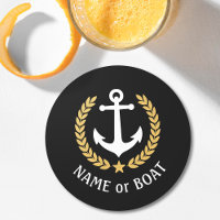 Votre nom de bateau Ancre Gold Laurel Star Black