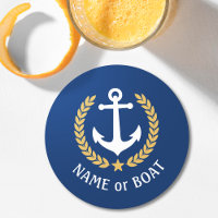 Votre nom de bateau Ancre Gold Laurel Star Blue
