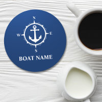 Votre nom de bateau Compass Ancre Blue Round
